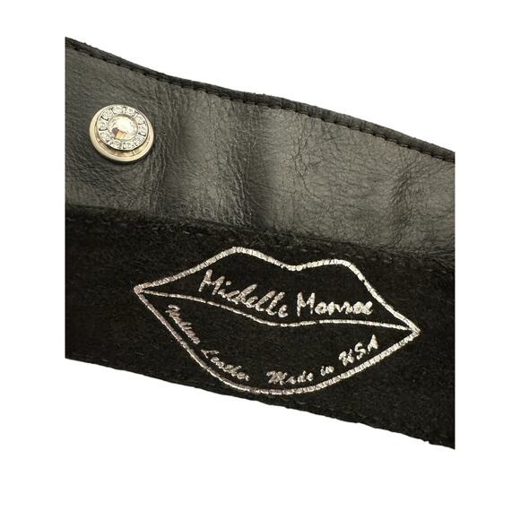 Michelle Monroe Black Leather Belt Swarovski Crystals Star Western Buckle Cowboy - Picture 3 of 7
